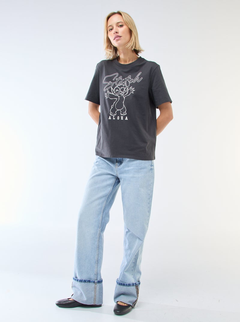 Recht T-shirt met 'Stitch'-print Zwart - Kiabi