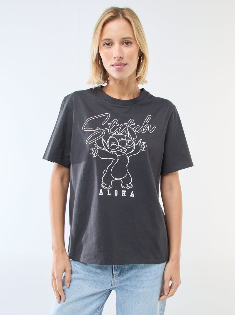 Recht T-shirt met 'Stitch'-print Zwart - Kiabi