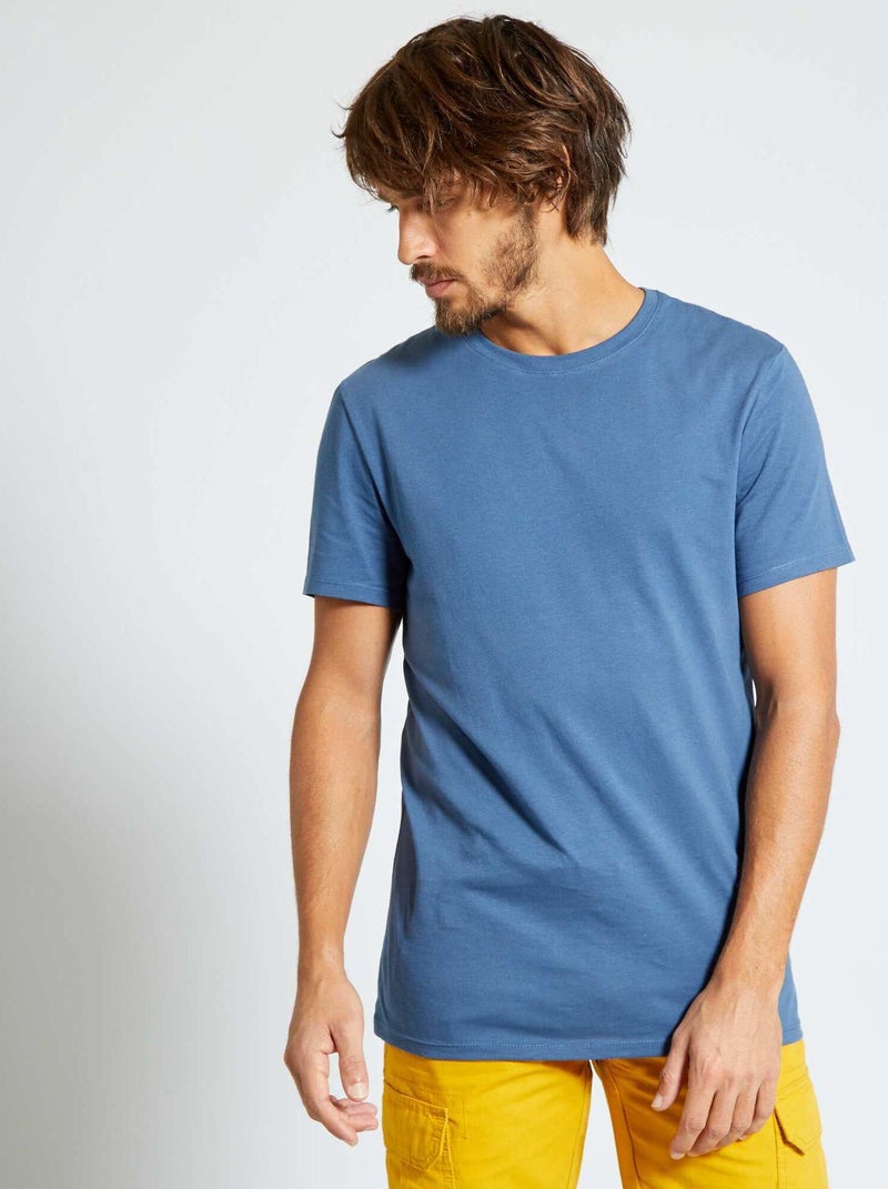 Recht T-shirt van effen jersey BLAUW - Kiabi