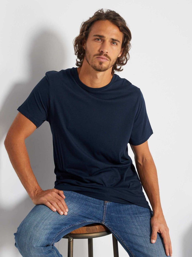 Recht T-shirt van effen jersey blauw - Kiabi