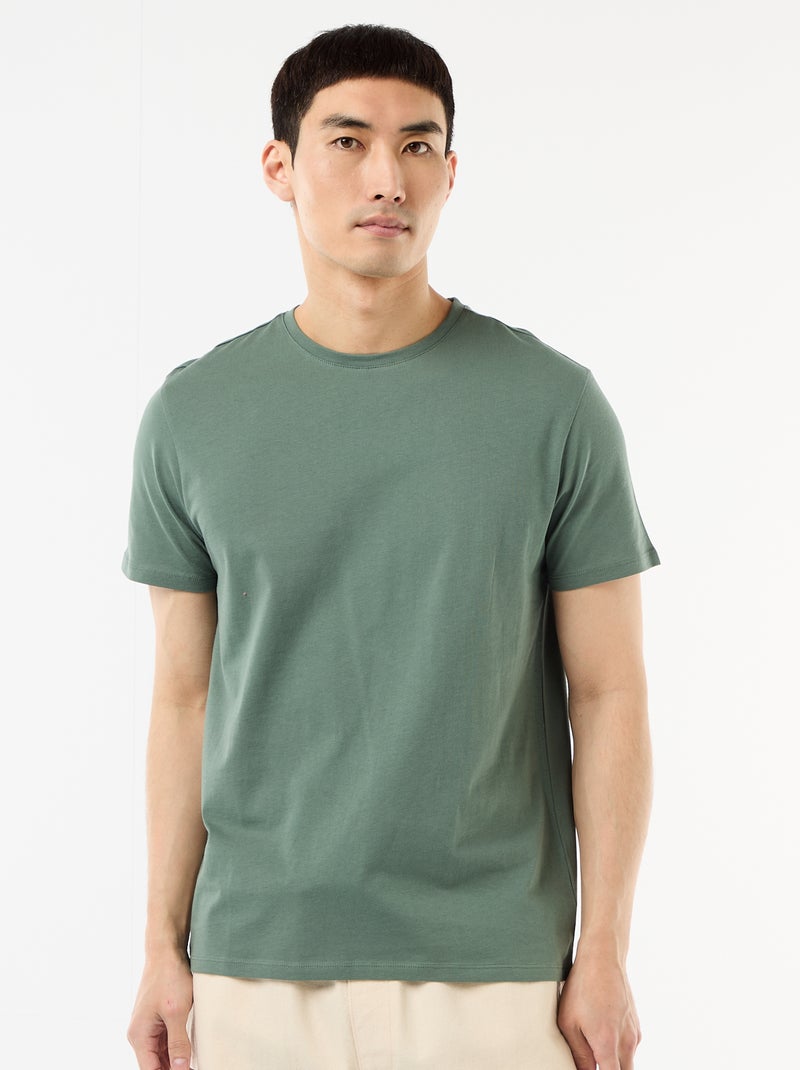 Recht T-shirt van effen jersey Groen - Kiabi