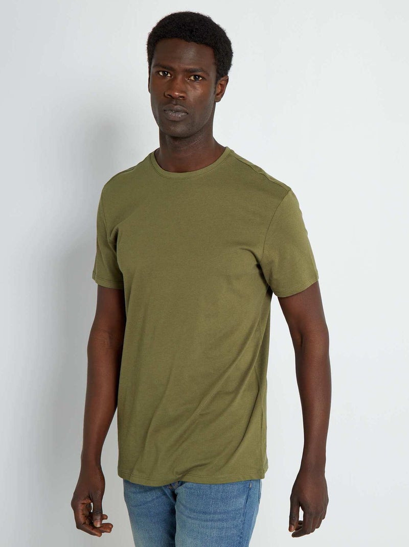 Recht T-shirt van effen jersey KAKI - Kiabi