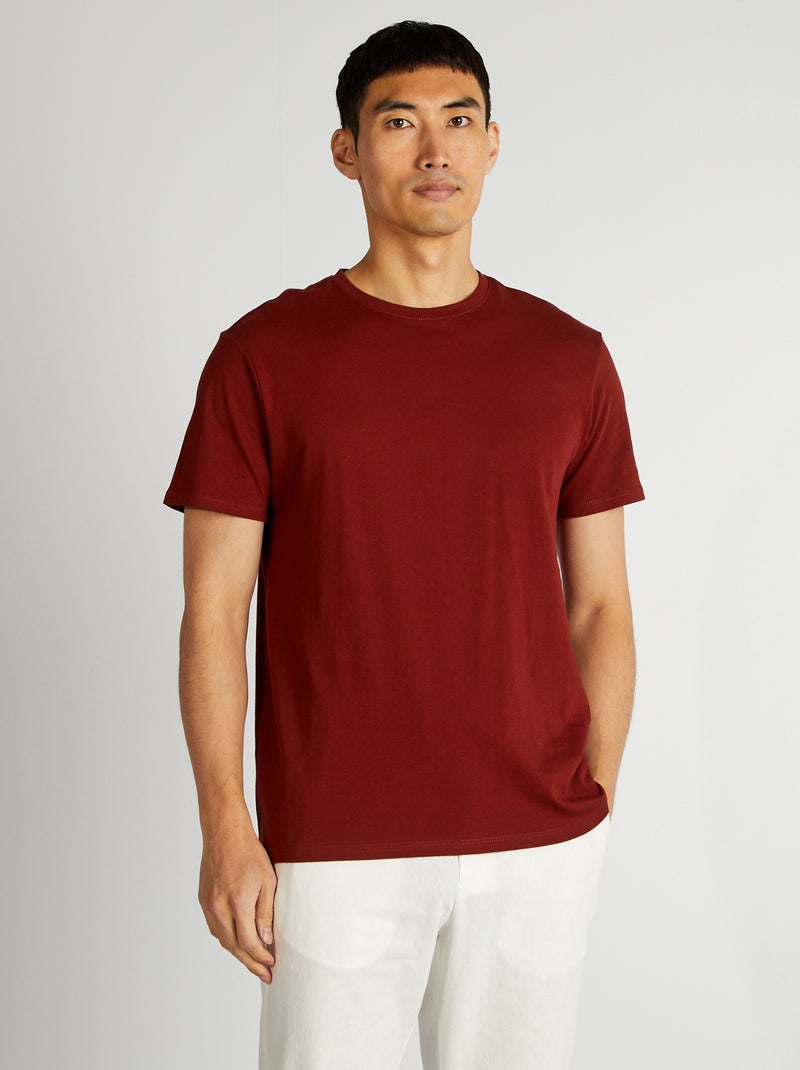 Recht T-shirt van effen jersey ROOD - Kiabi