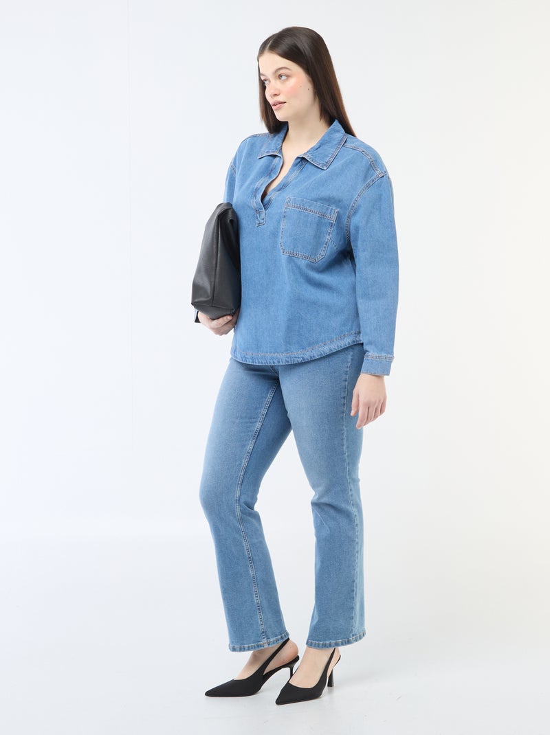Rechte blouse van denim Blauw - Kiabi