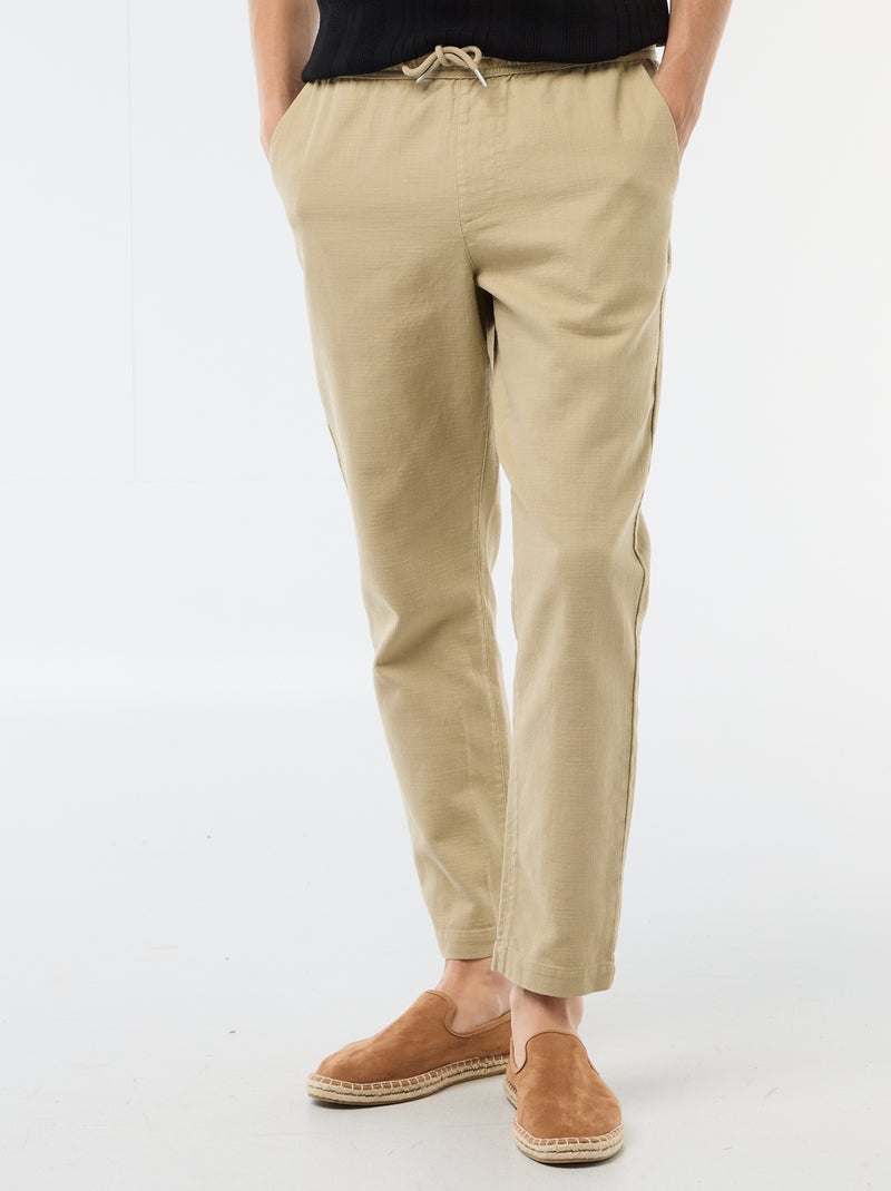 Rechte broek met elastische taille Biege - Kiabi