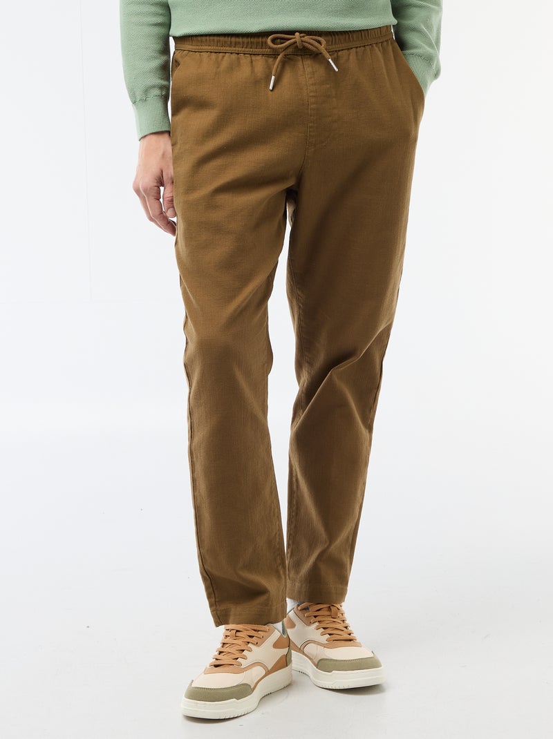 Rechte broek met elastische taille Bruin - Kiabi