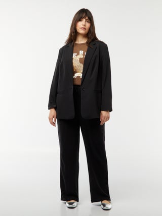 Rechte broek met elastische tailleband + aantrekkoordje