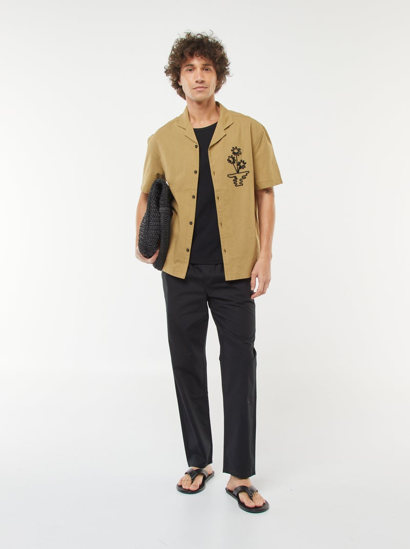 Rechte broek met elastische tailleband zwart - Kiabi