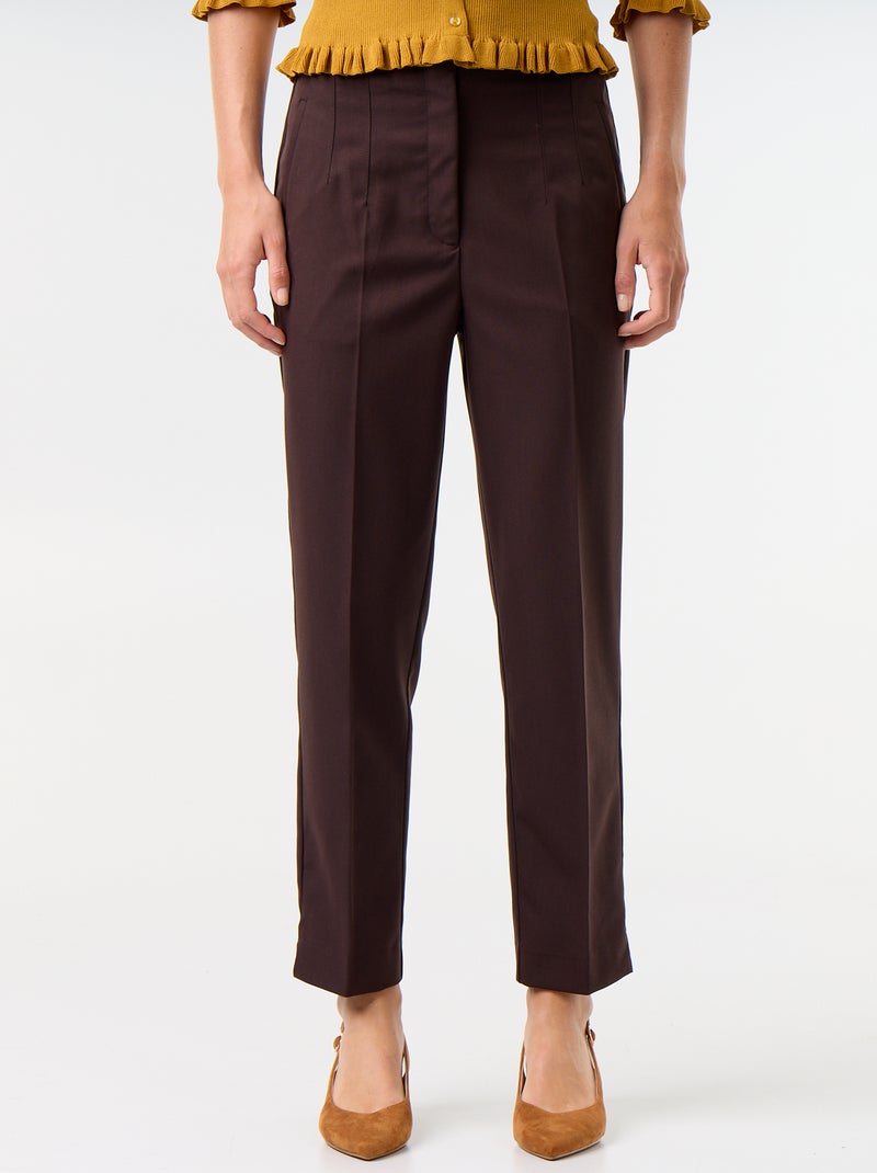 Rechte broek met hoge taille Bruin - Kiabi