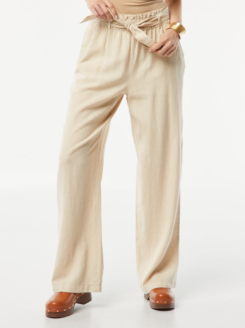 Rechte broek met strikceintuur BIEGE - Kiabi