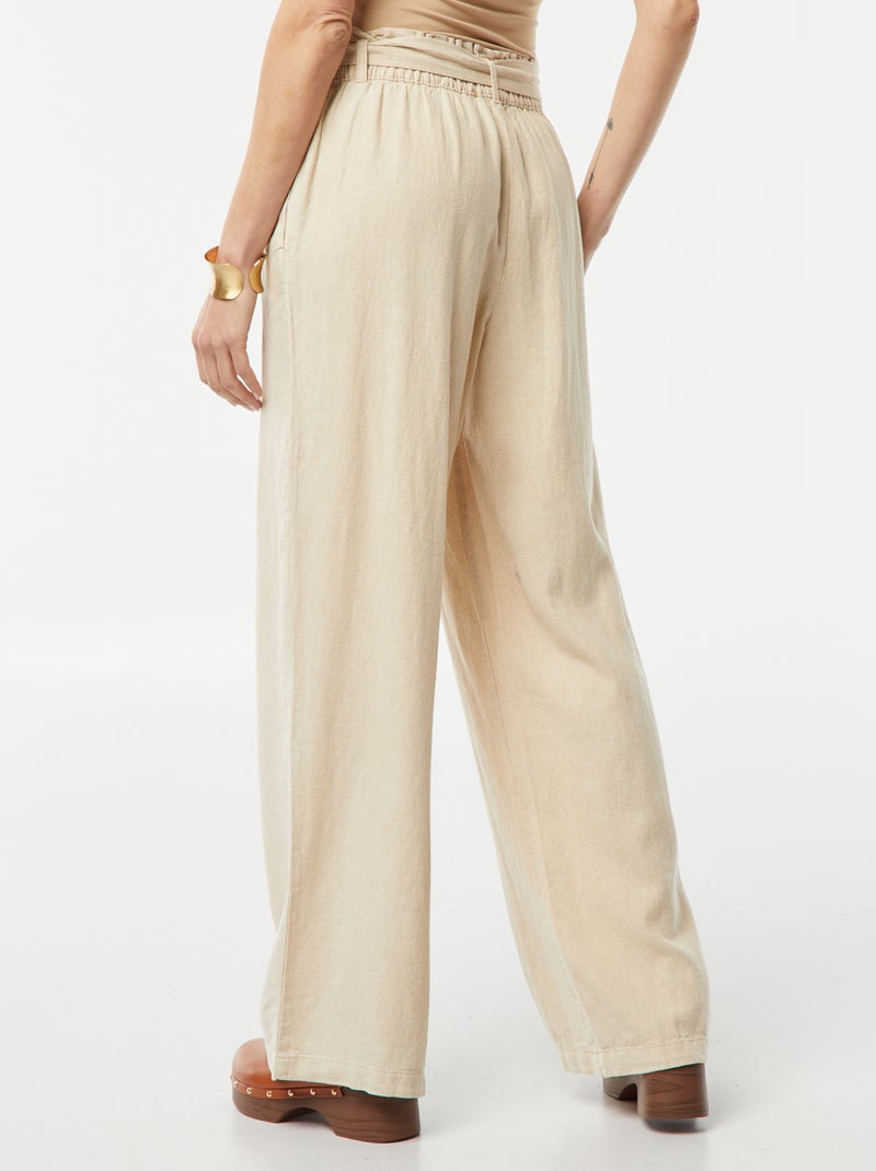 Rechte broek met strikceintuur BIEGE - Kiabi