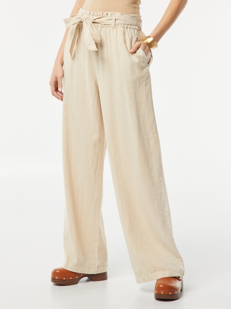 Rechte broek met strikceintuur BIEGE - Kiabi