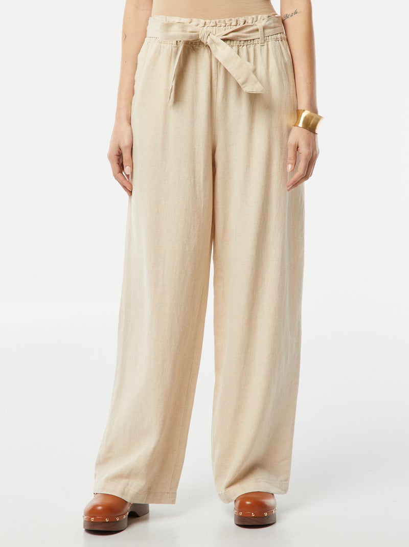 Rechte broek met strikceintuur BIEGE - Kiabi