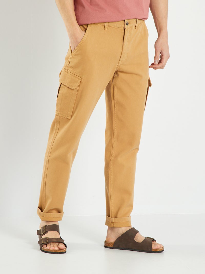 Rechte broek met zakken met klepjes BIEGE - Kiabi