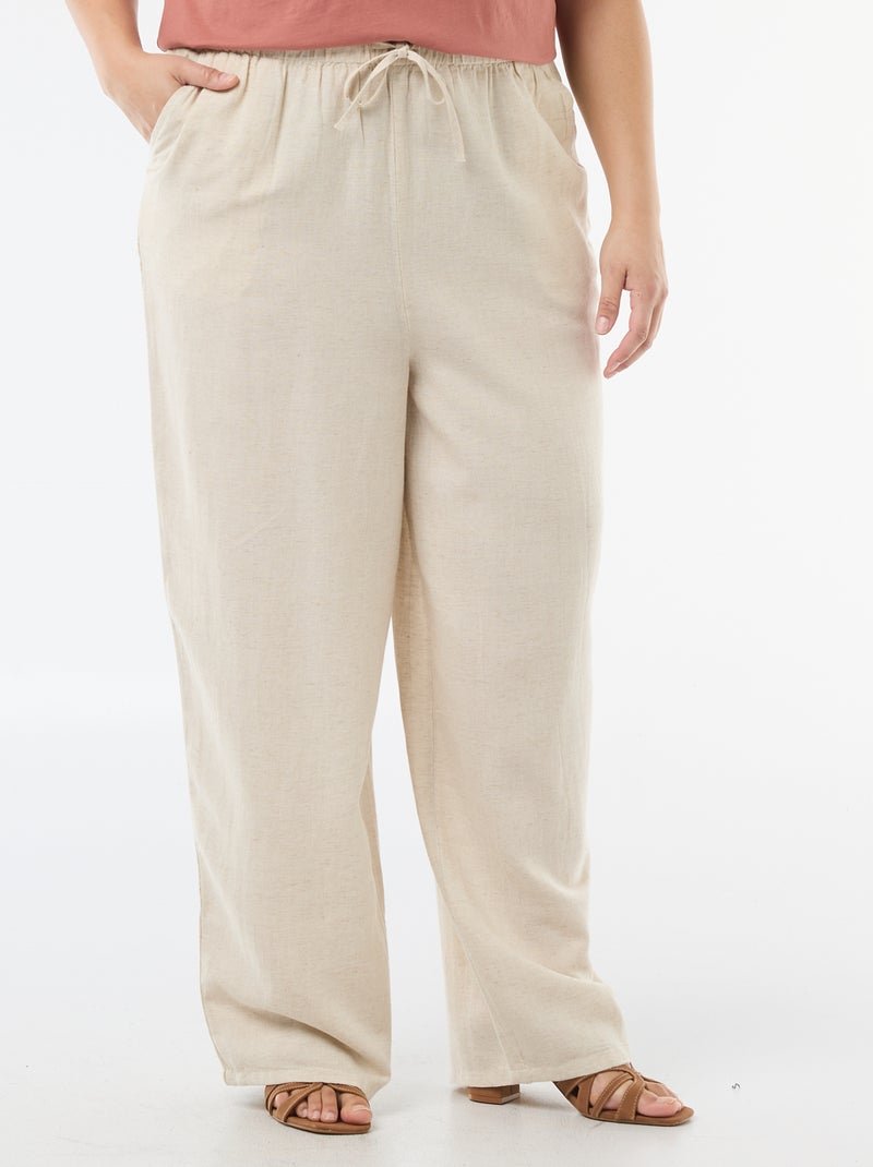Rechte broek van linnenmix Biege - Kiabi