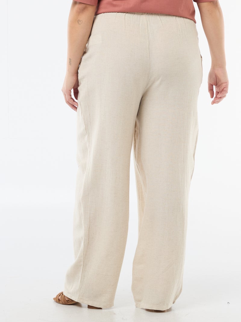 Rechte broek van linnenmix Biege - Kiabi