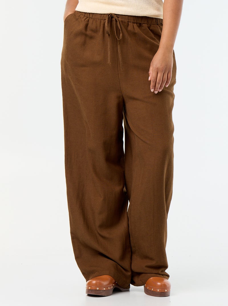 Rechte broek van linnenmix Bruin - Kiabi