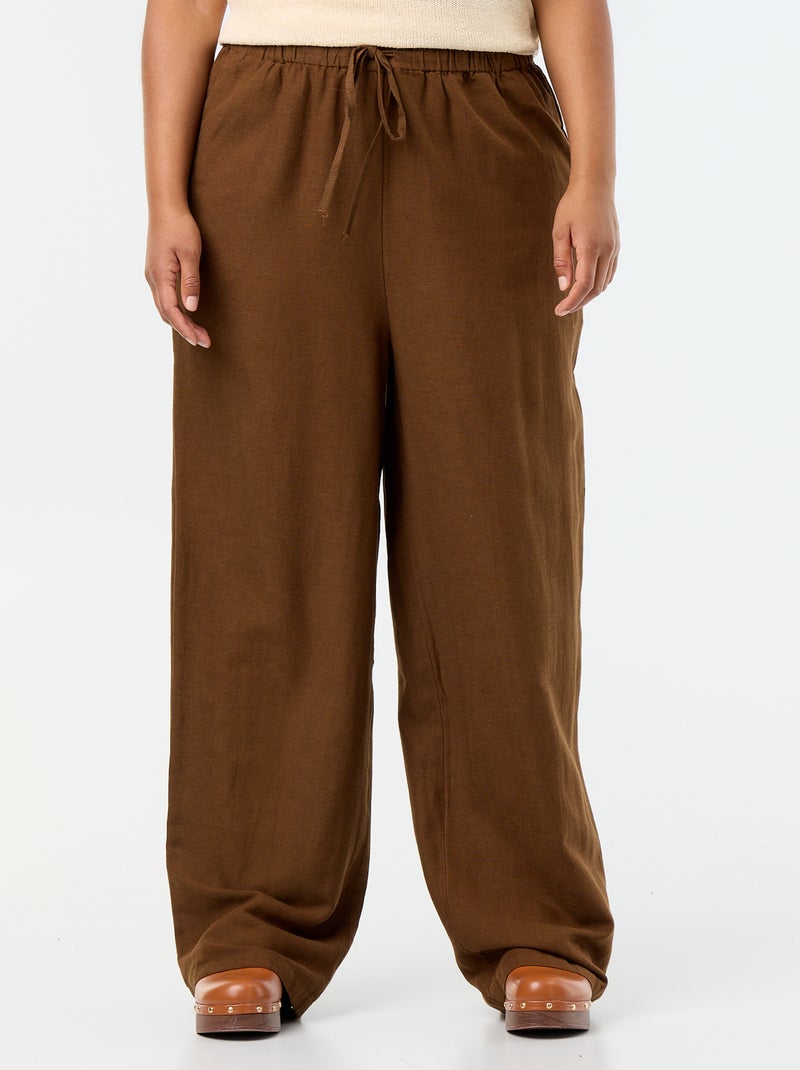 Rechte broek van linnenmix Bruin - Kiabi