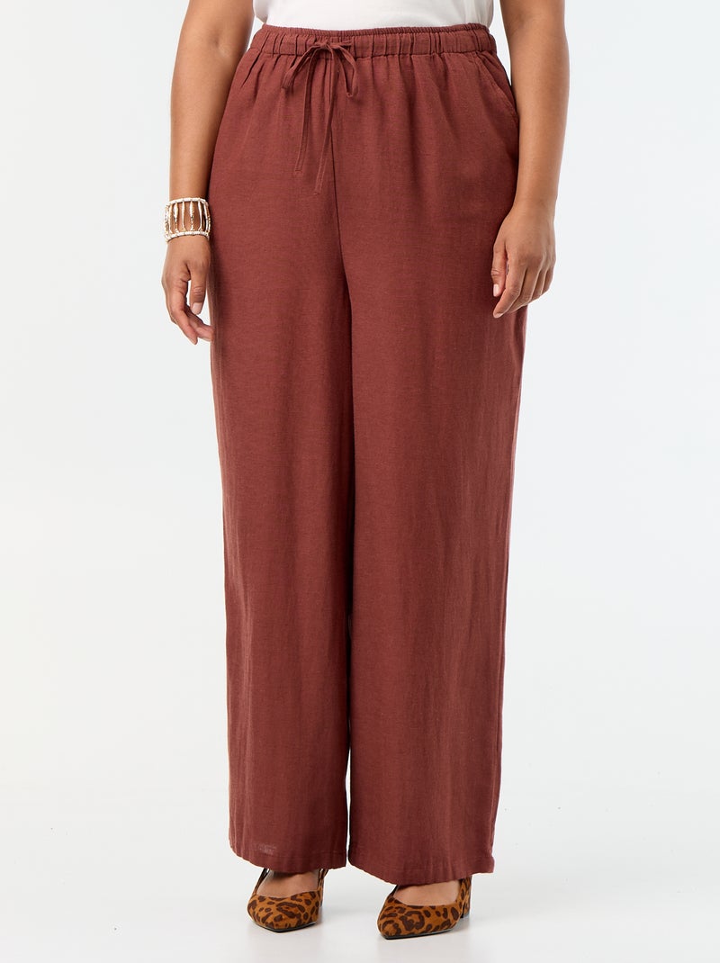 Rechte broek van linnenmix Bruin - Kiabi