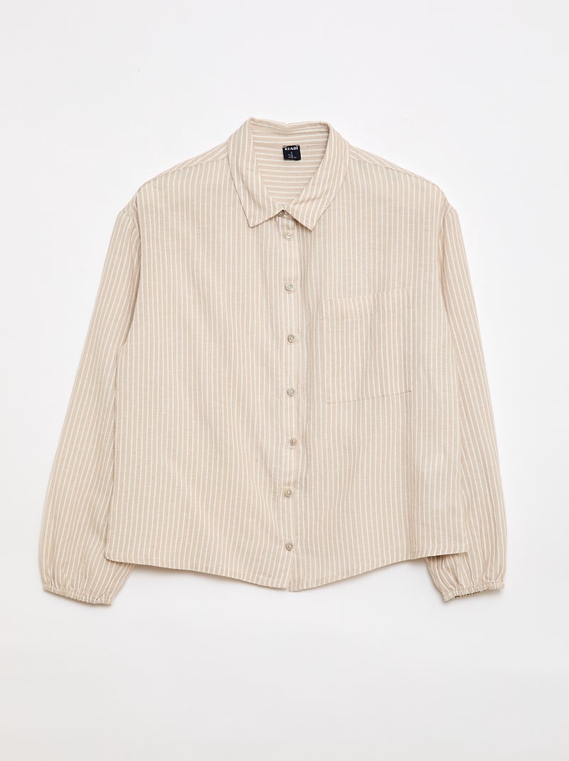 Rechte gestreepte blouse - Gemakkelijk aan te trekken Biege - Kiabi