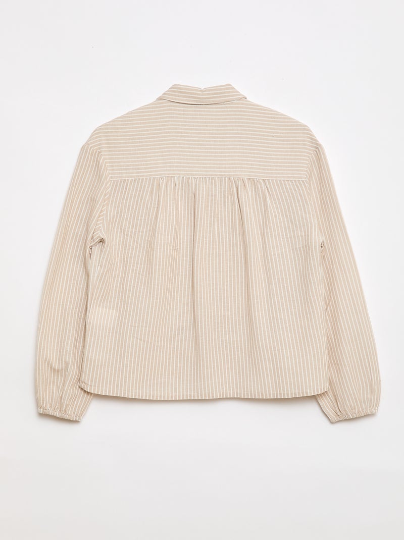 Rechte gestreepte blouse - Gemakkelijk aan te trekken Biege - Kiabi