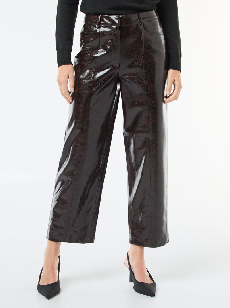 Rechte, imitatieleren broek met 'slangenhuideffect' Bruin - Kiabi