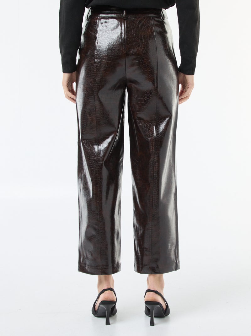 Rechte, imitatieleren broek met 'slangenhuideffect' Bruin - Kiabi