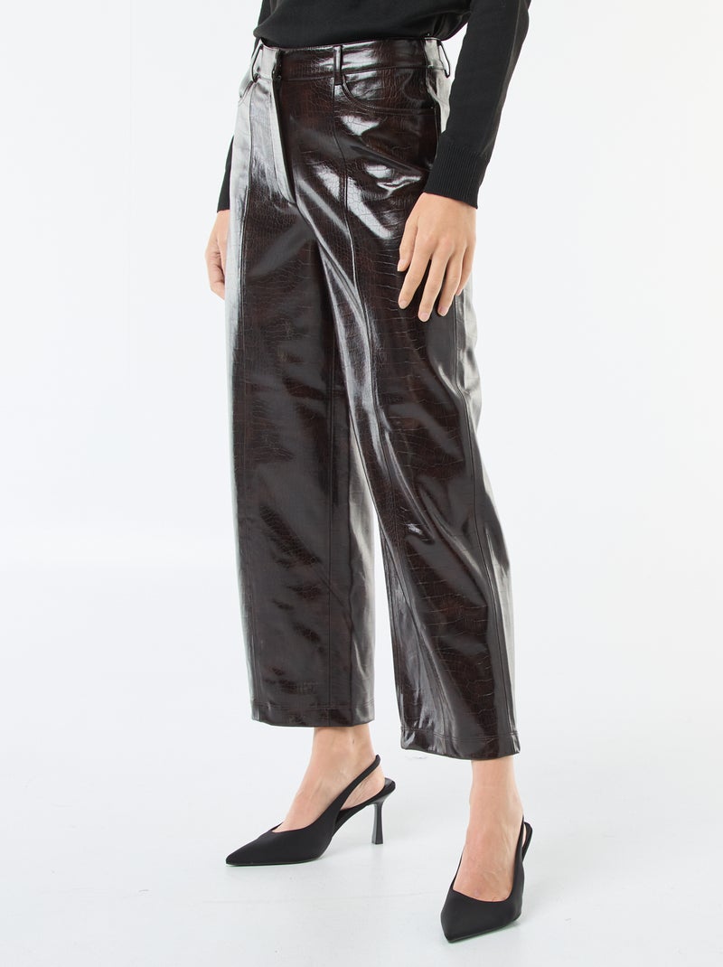 Rechte, imitatieleren broek met 'slangenhuideffect' Bruin - Kiabi