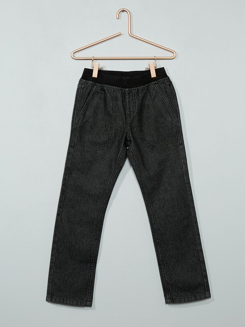 Rechte jeans met een elastische tailleband black denim - Kiabi