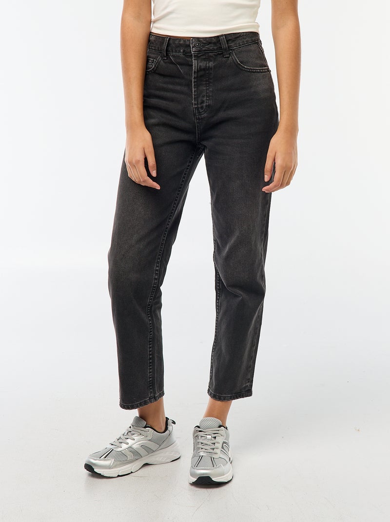 Rechte jeans met hoge taille GRIJS - Kiabi