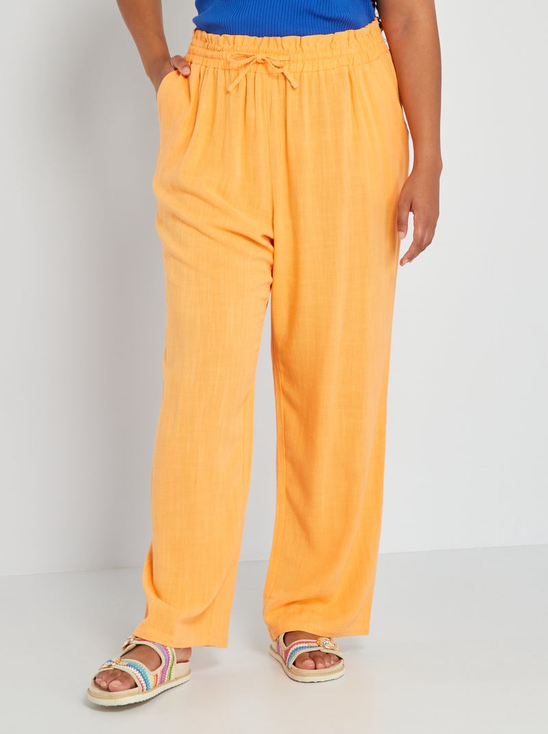 Rechte linnen broek oranje - Kiabi