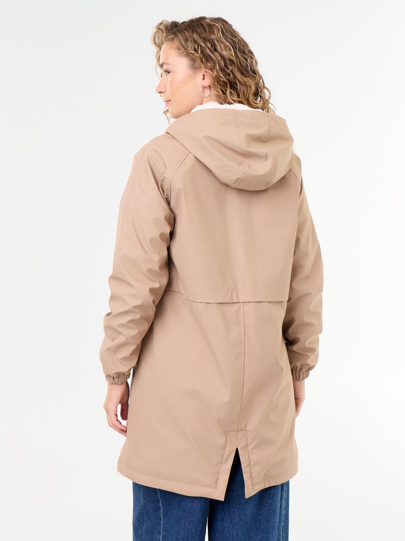 Rechte parka gevoerd met imitatiebont Bruin - Kiabi