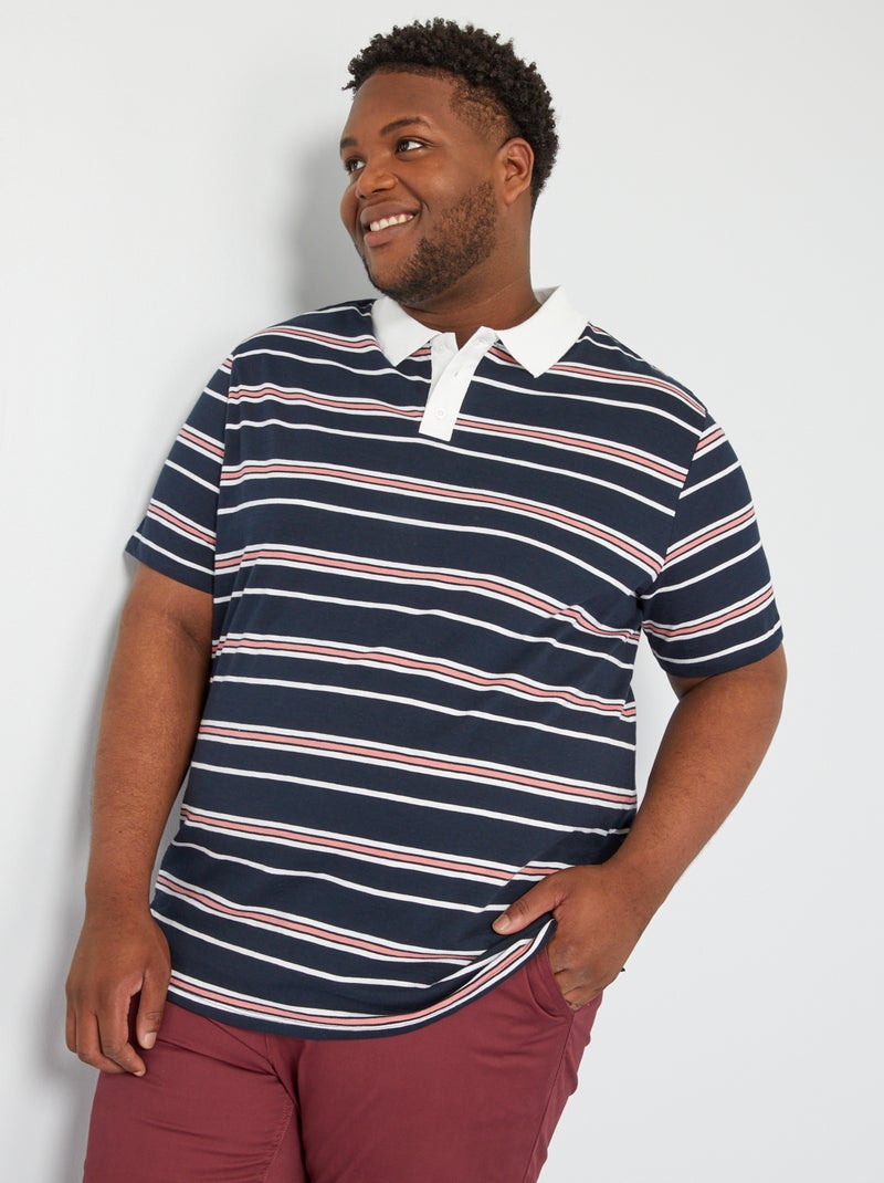 Rechte polo van gestreepte jersey BLAUW - Kiabi