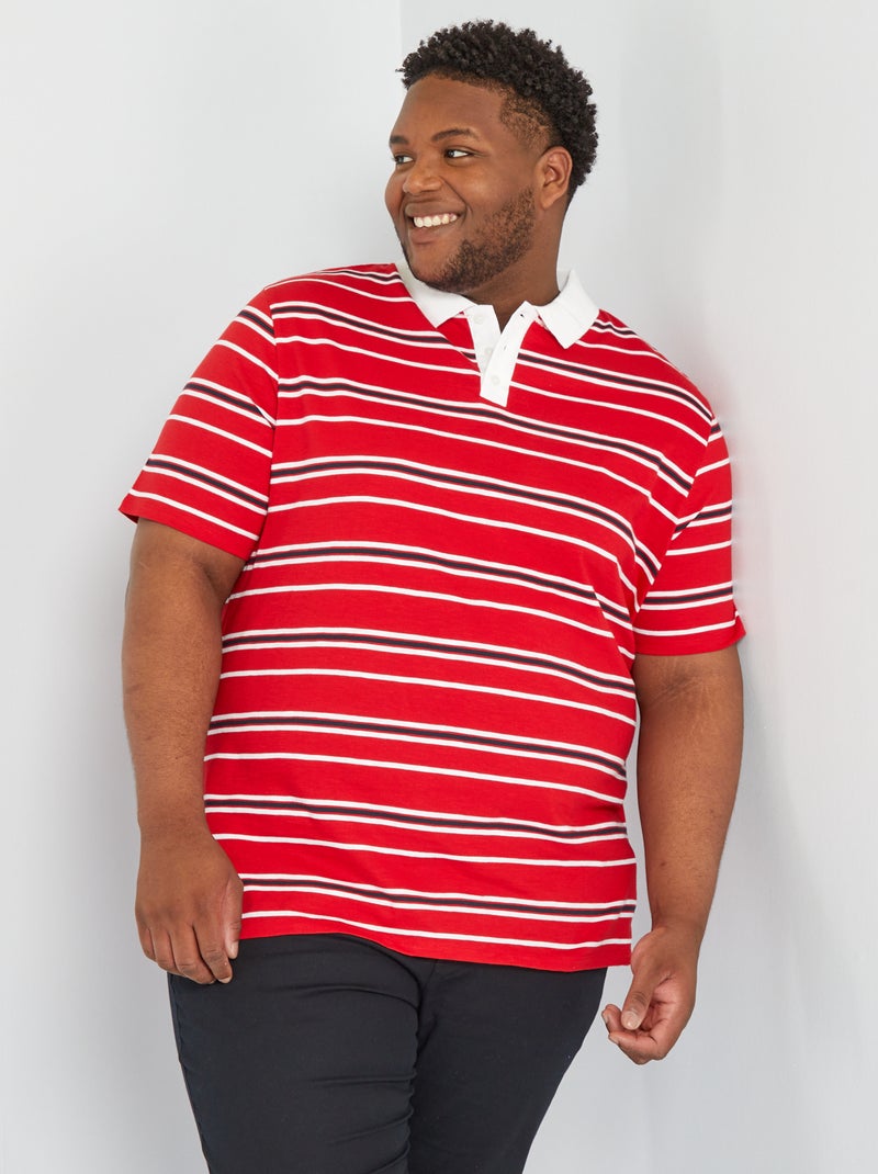 Rechte polo van gestreepte jersey ROOD - Kiabi
