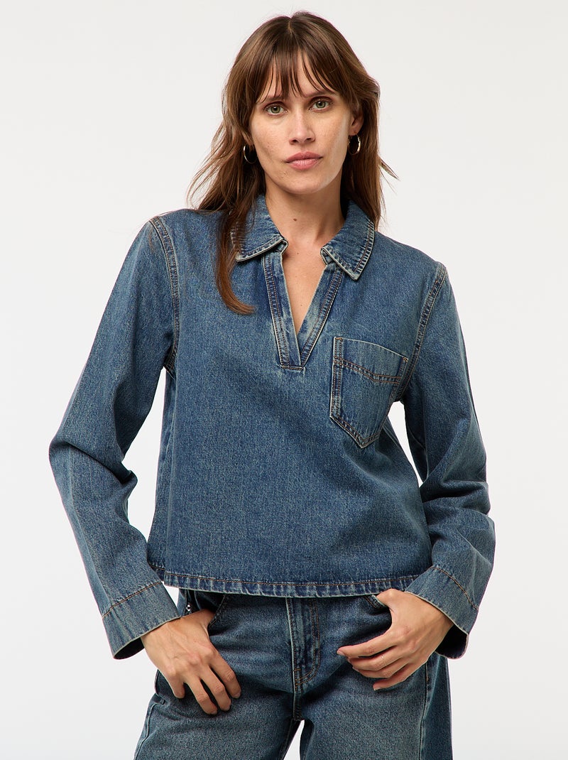 Rechte spijkerblouse Blauw - Kiabi
