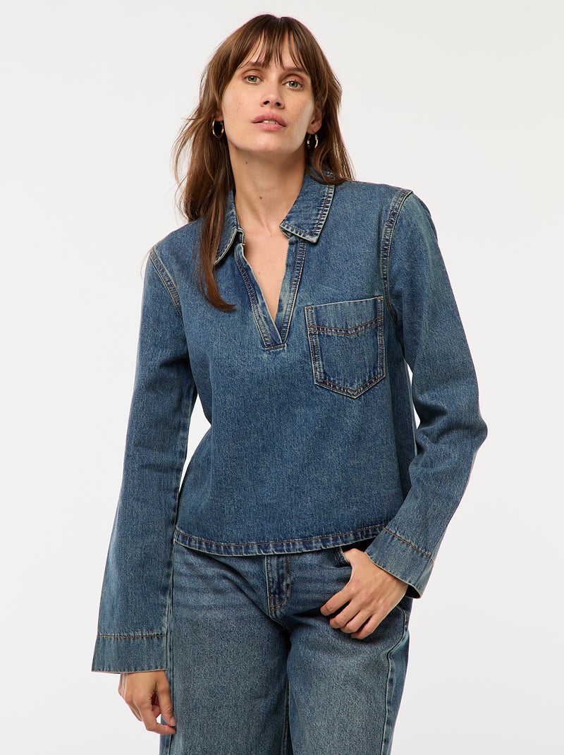 Rechte spijkerblouse Blauw - Kiabi