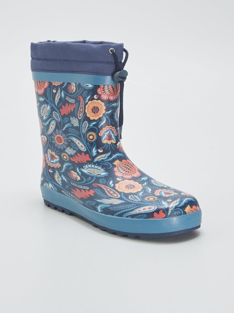 Regenlaarzen met bloemmotief BLAUW - Kiabi