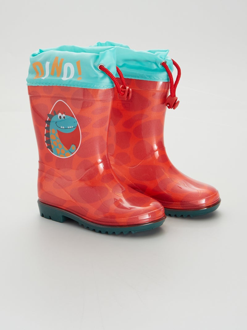 Regenlaarzen met dinosaurusprint ROOD - Kiabi