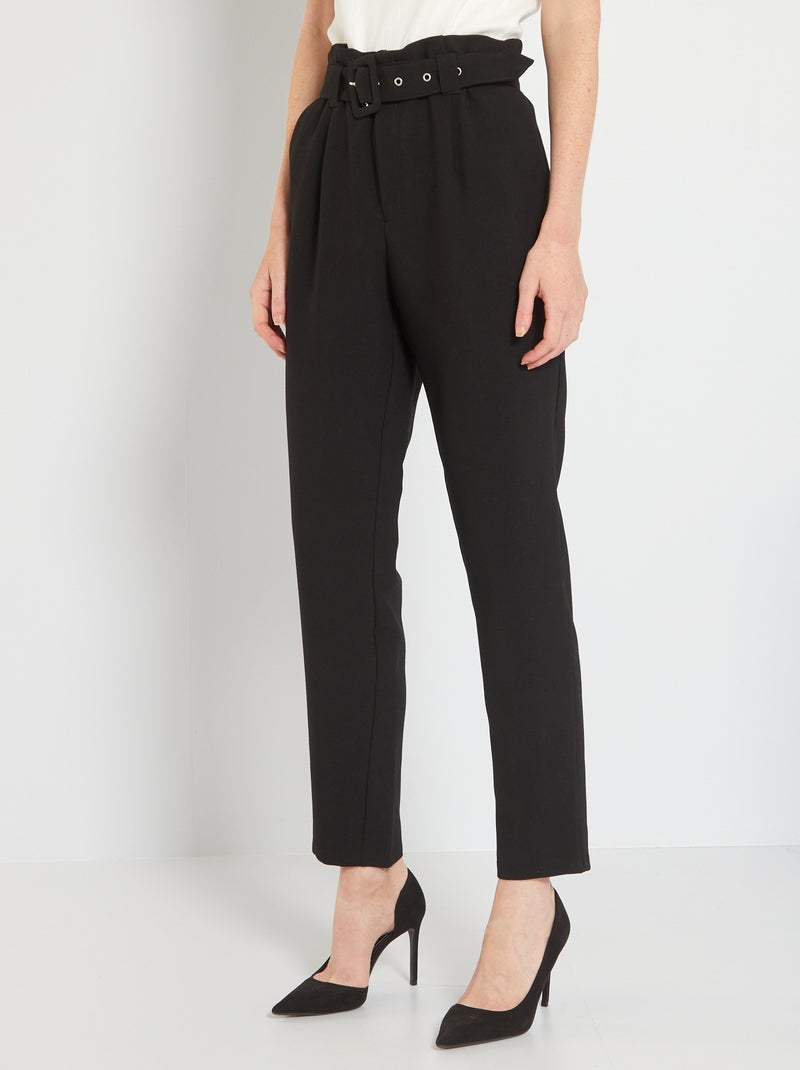 Regular broek met hoge taille + riem zwart - Kiabi