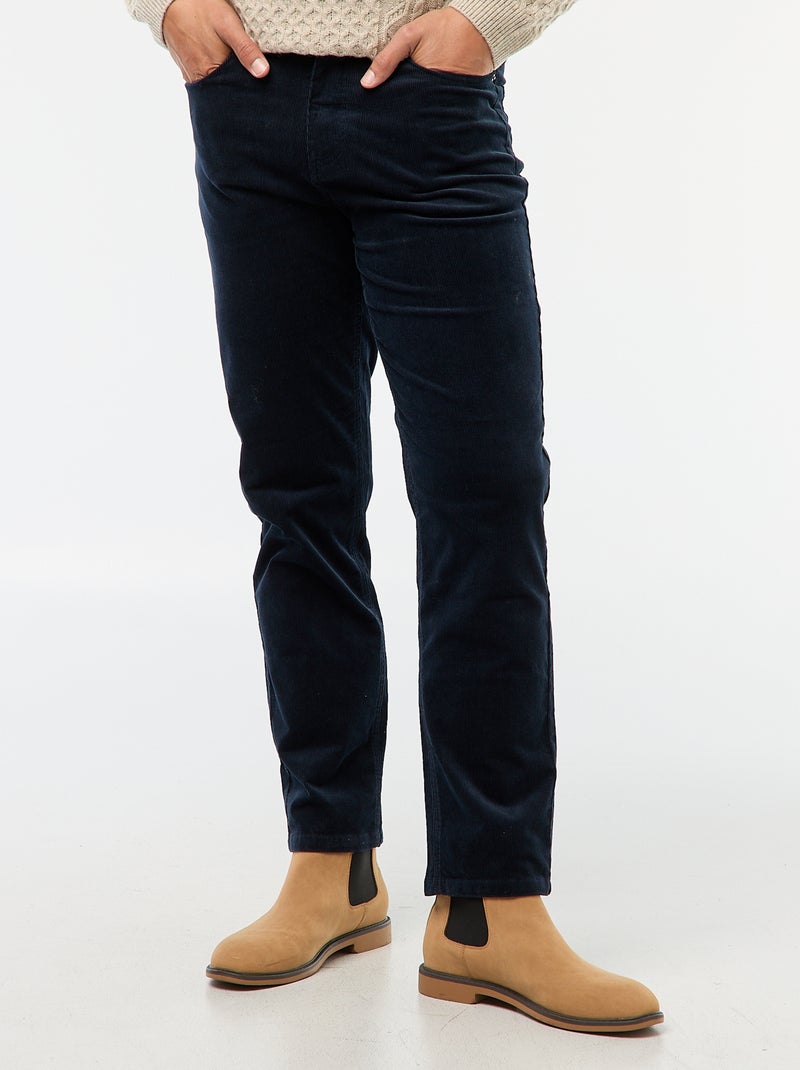 Regular-fit broek van effen velours Blauw - Kiabi