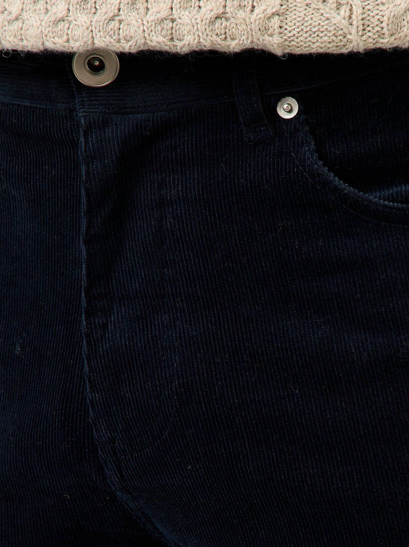 Regular-fit broek van effen velours Blauw - Kiabi