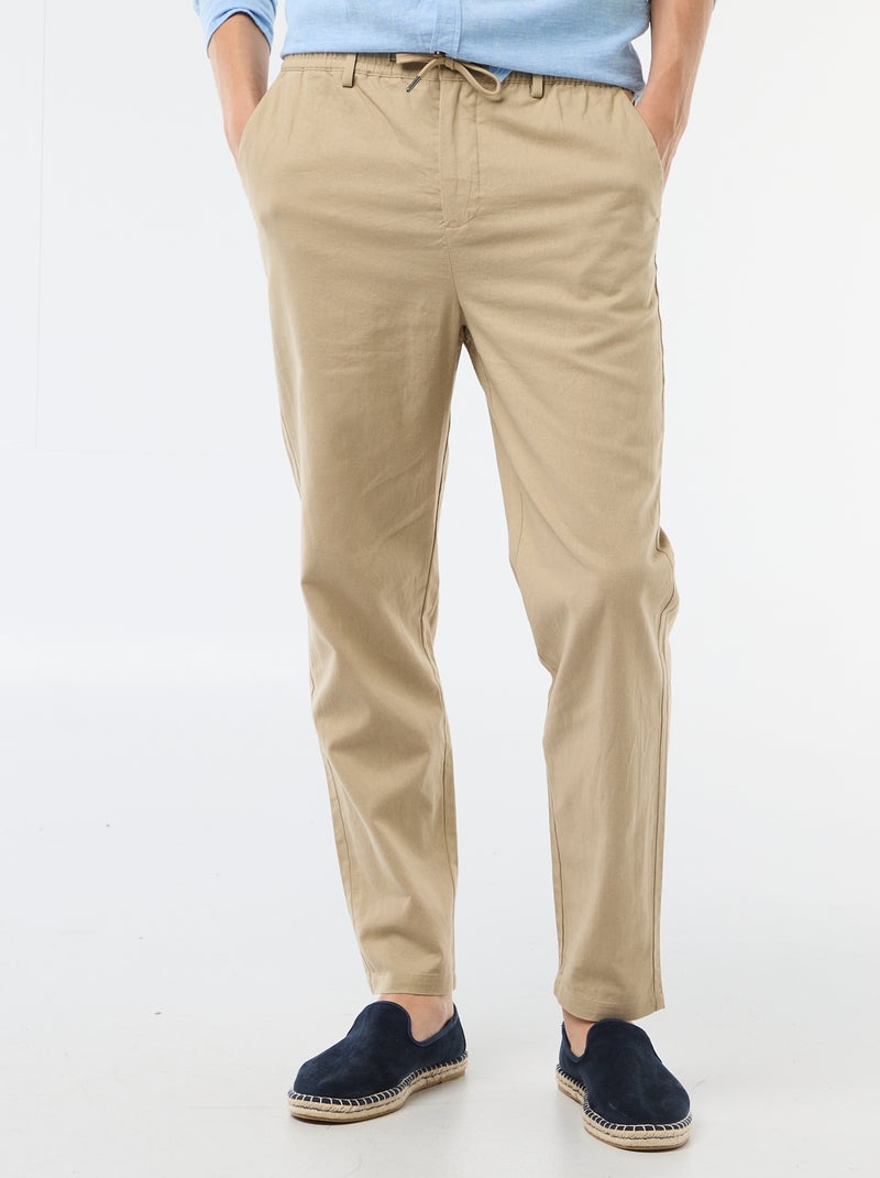 Regular fit chinobroek van linnenmix Biege - Kiabi