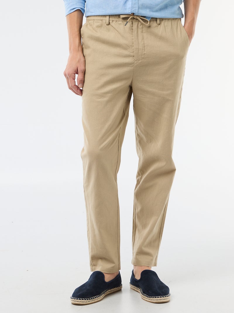 Regular fit chinobroek van linnenmix Biege - Kiabi