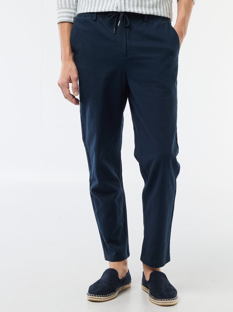 Regular fit chinobroek van linnenmix Blauw - Kiabi
