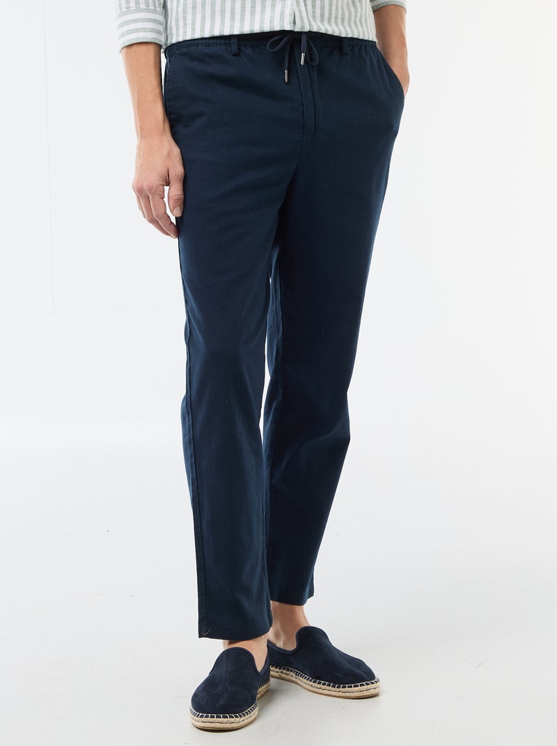Regular fit chinobroek van linnenmix Blauw - Kiabi
