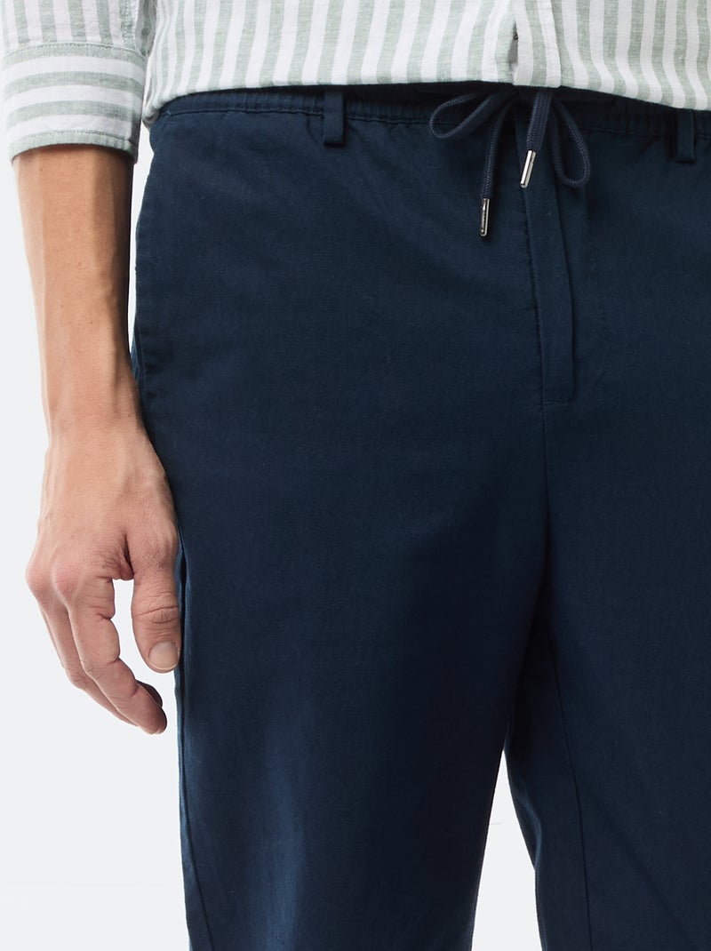 Regular fit chinobroek van linnenmix Blauw - Kiabi