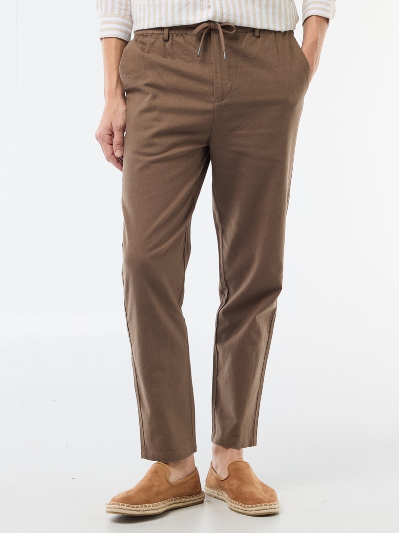 Regular fit chinobroek van linnenmix Bruin - Kiabi