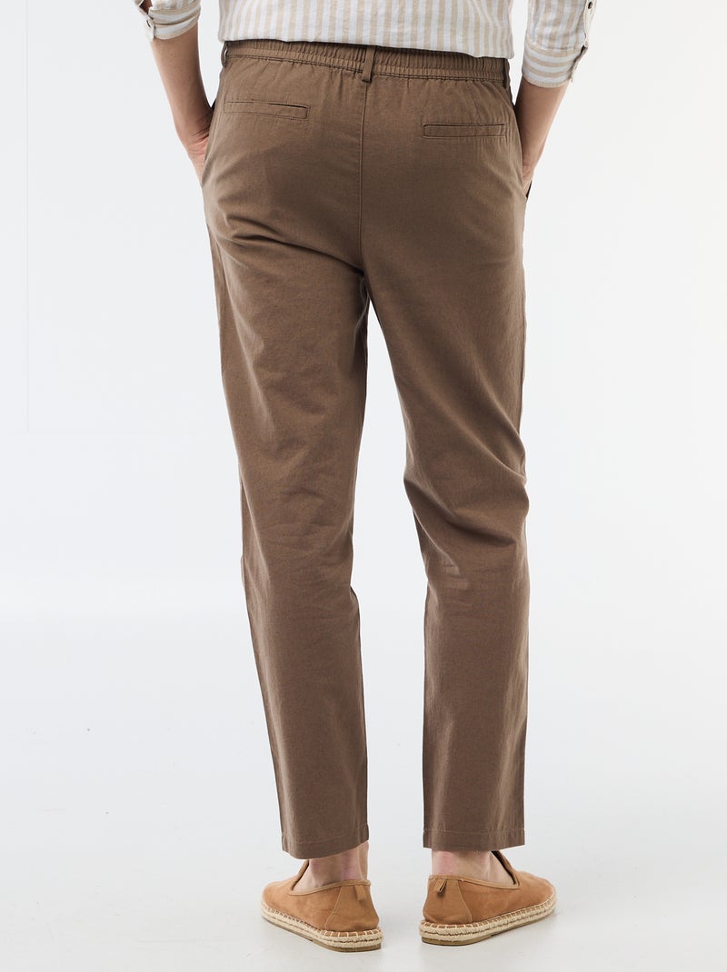 Regular fit chinobroek van linnenmix Bruin - Kiabi