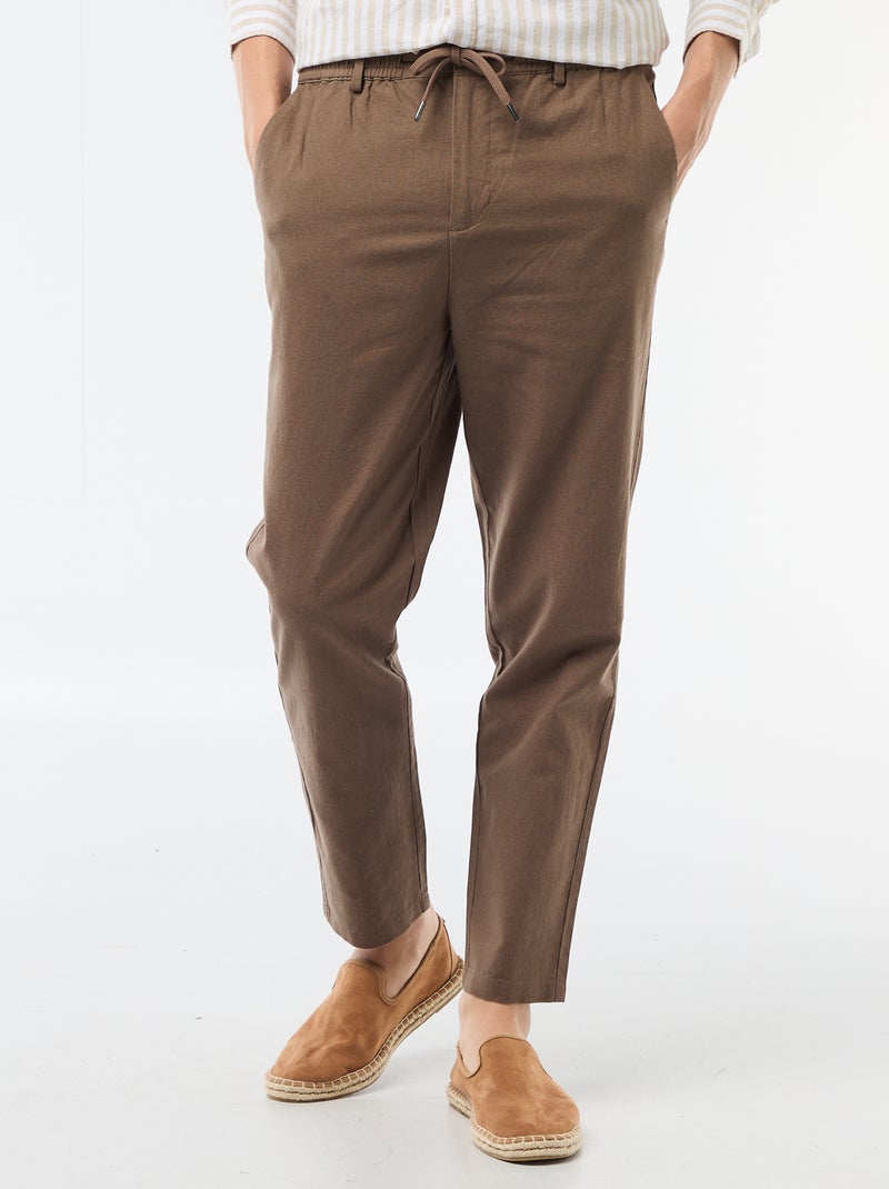 Regular fit chinobroek van linnenmix Bruin - Kiabi