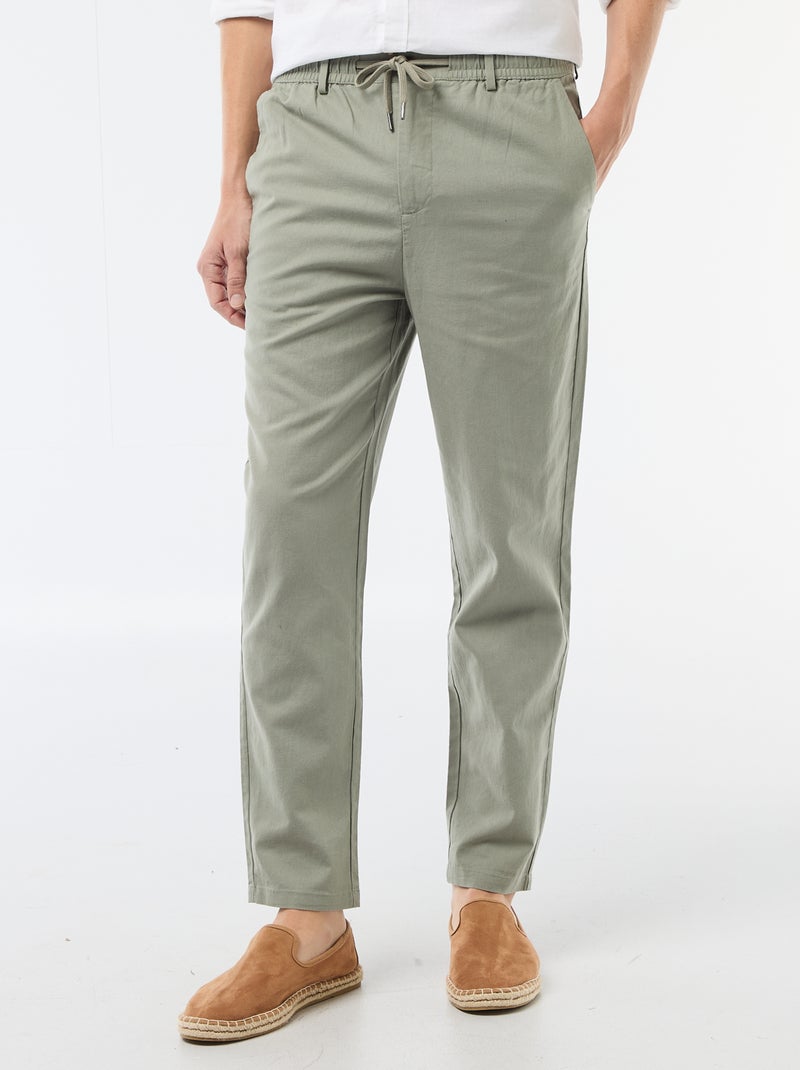 Regular fit chinobroek van linnenmix Groen - Kiabi